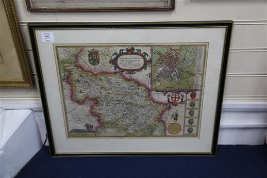 John Speede Map of the West Ridinge of Yorkeshyre, 1610 15.5 x 20.75in.